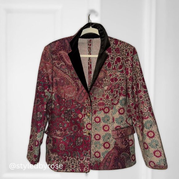 Vintage ETRO Women's Blazer Jacket in Wool Silk Blend Paisley Pattern Sz 48, M/L - Picture 1 of 12